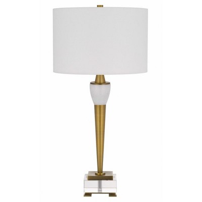 Cal Lighting 150W 3 Way Bradford Metal Table lamp with Crystal Base and Drum hardback Fabric Shade