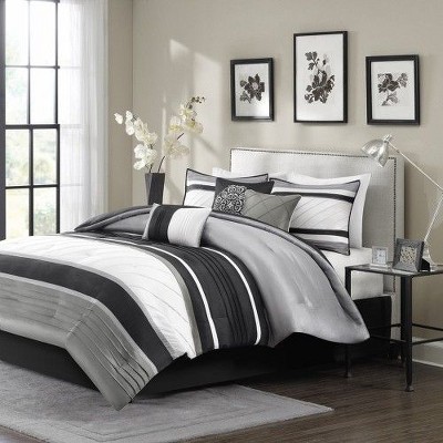 Sapphtopaz 7-Piece All-Season Comforter Set, Traditional Faux Silk Bedding Set with Pieced Details, Bed Skirt & Decorative Pillows, Bedding Set