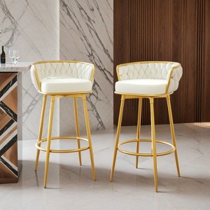 Swivel Counter Height Bar Stools Set of 2,31.5"Bar Height Stools with Hand-Woven Backrest & Gold Metal Legs - Leovsnove - 1 of 4