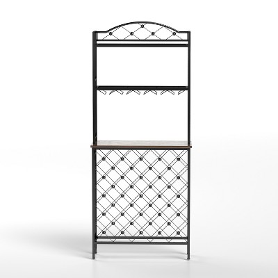 VYNXARIA Industrial Wine Racks, 3-Tier Bar Table with Glass Holder and Storage Shelves