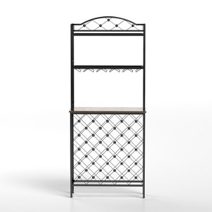 VYNXARIA Industrial Wine Racks, 3-Tier Bar Table with Glass Holder and Storage Shelves - 1 of 4