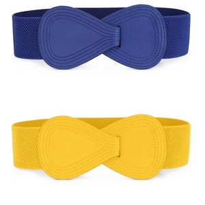 INSPIRE CHIC Women's Elastic Interlock 8-shaped Faux Leather Stretchy Dress Belts 2 Pcs - 1 of 4