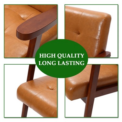 Mid-Century Modern Brown Faux Leather Accent Chair
