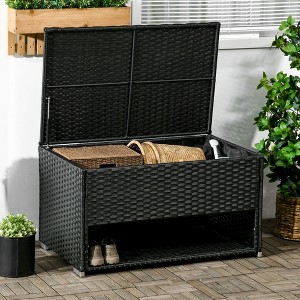 Okak 40 Gallon All-Weather Deck Box with Liner, PE Rattan Patio Storage Box with Shoe Storage for Outdoor Furniture Cushions, Pool Toys - 1 of 4