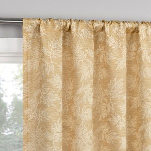 No. 918 1pc 50"x63" Koda Leaf Woven Jacquard Semi-Sheer Rod Pocket Curtain Panel Gold - 1 of 4