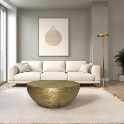 Royal Hampton Coffee Table | 36 Inch Round Bowl Base with Hand Etched Texture