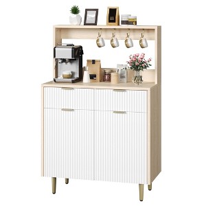 Garvee Sideboard Buffet Cabinet, Farmhouse Fluted Coffee Bar Cabinet with 2 Drawers, 4 Hooks and Adjustable Shelves for Kitchen, Dining Room - 1 of 4