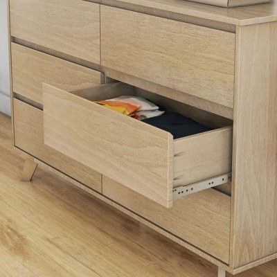 Blonde Solid Wood 6 Drawer Dresser with Metal Glides
