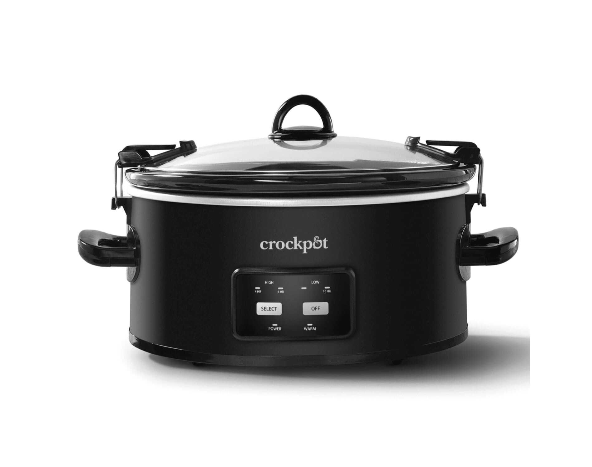 Crock-Pot 6qt Cook & Carry One Touch Programmable Slow Cooker Matte Black: Locking Lid, Removable Stoneware Pot