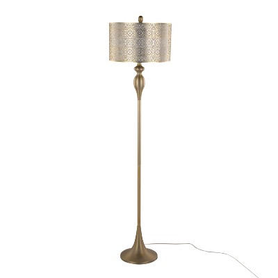 Gold Plated 63" Metal Floor Lamp with Patterned Shade