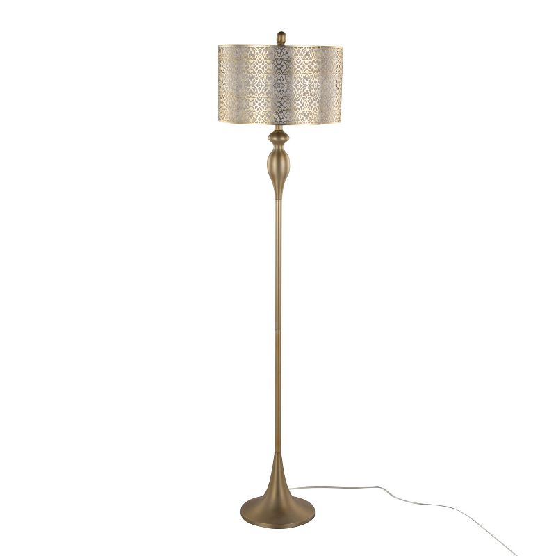 LumiSource Ashland 63&#34; Contemporary Metal Floor Lamp in Gold Metal with Laser Cut Metal and Off-White Linen Shade from Grandview Gallery, 1 of 6