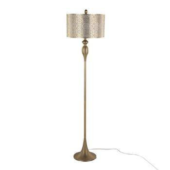 LumiSource Ashland 63" Contemporary Metal Floor Lamp in Gold Metal with Laser Cut Metal and Off-White Linen Shade from Grandview Gallery