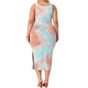 Agnes Orinda Women's Plus Size Side Slits Bodycon Sleeveless Tie Dye Midi Dress - 4 of 4