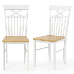 Tangkula Farmhouse Dining Chair Set of 2 Wooden Kitchen Chair w/ Rubber Wood Frame - 1 of 4