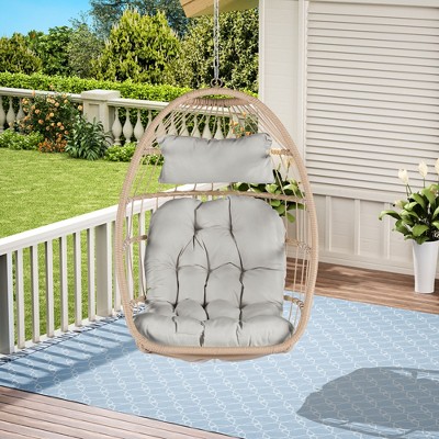 Sapphtopaz Porch Swing Egg-Shaped Swing Chair Rattan Hanging Seat Swing Chair with Cushions and Chain for Indoor, Garden, Terrace