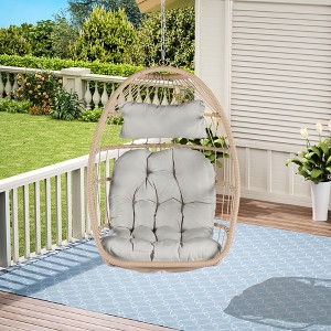 PAGED Swing Chair Outdoor, Outdoor Garden Rattan Egg Swing Chair Hanging Chair Wood for Living Room Balcony - 1 of 4