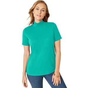 Jessica London Women's Plus Size Short Sleeve Mock Neck - 1 of 4