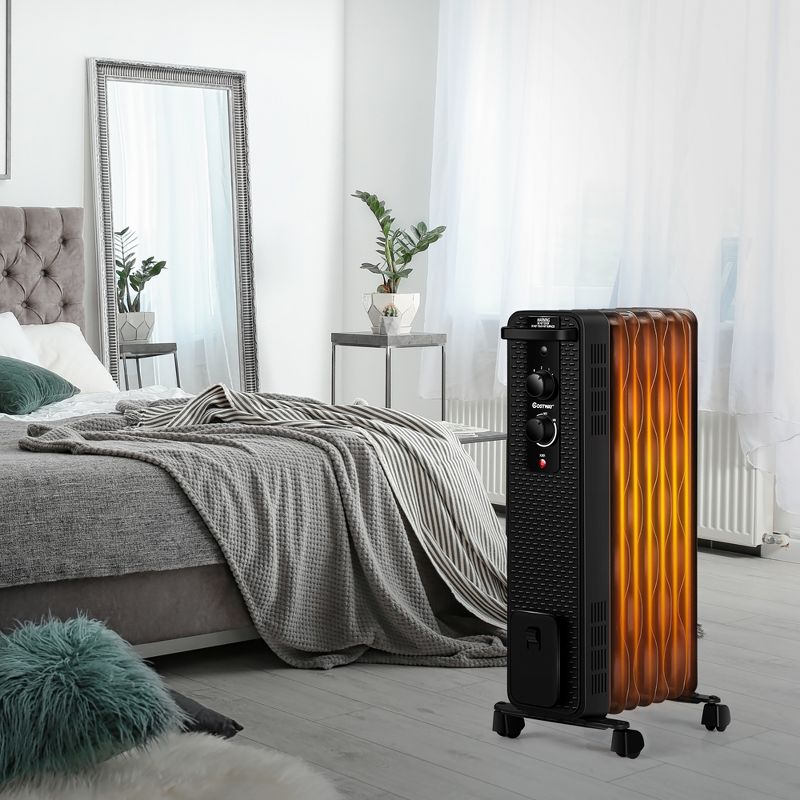 Costway 1500W Oil-Filled Heater Portable Radiator Space Heater w/ Adjustable Thermostat White\ Black, 2 of 11