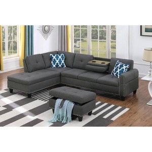 MYINDA Sectional Couches for Living Room, 98'' Modular Sectional Sofa with Ottoman and 2 Cup Holders, Dark Gray - 1 of 4