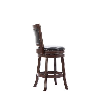Bristol 24" Cappuccino Leather Swivel Counter Stool with Brass Accents