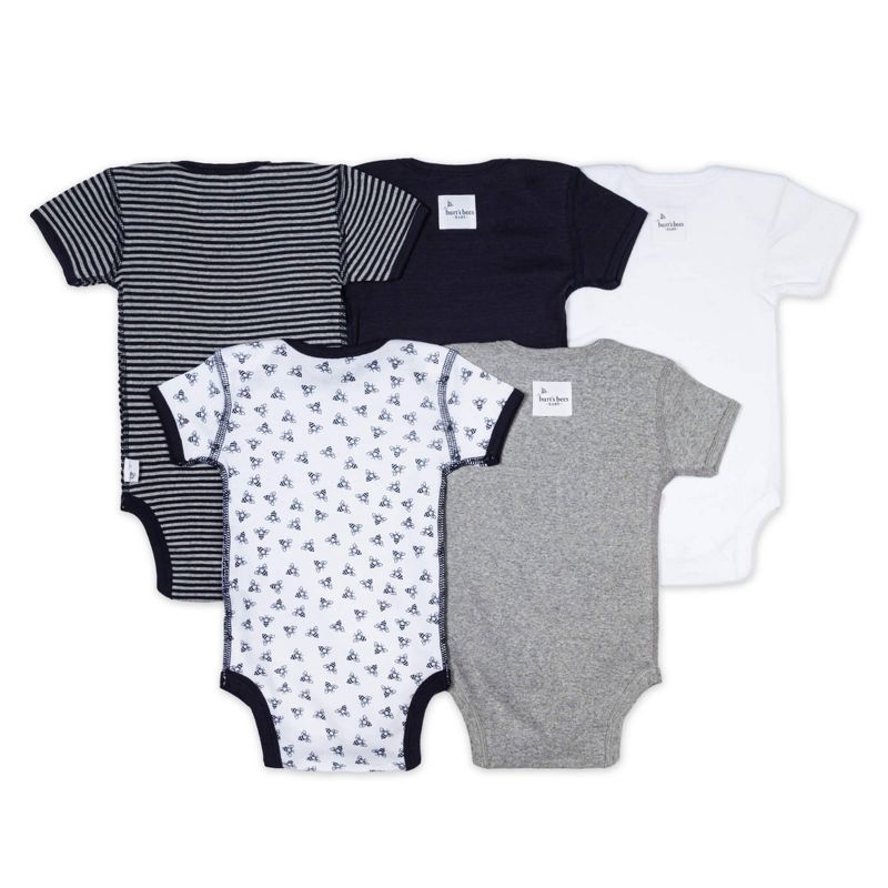 Burt's Bees Baby&#174; Boys' Organic Cotton 5pk Short Sleeve Bodysuit Set Solid/Stripes - Blueberry, 5 of 7
