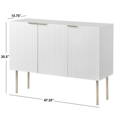 White and Gold Channel Front Sideboard with Adjustable Shelf