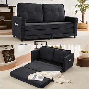 Mjkone 3-in-1 Convertible Futon Sofa Bed, Foldable Tufted Loveseat Sleeper Sofa with Side Pockets,Space-Saving - 1 of 4
