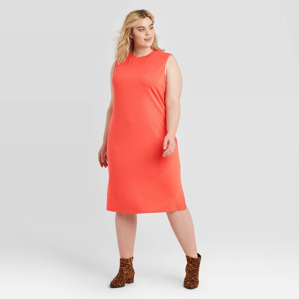 Women's Plus Size Sleeveless Crewneck Knit Dress - Ava & Viv Coral 2X, Pink was $19.99 now $13.99 (30.0% off)