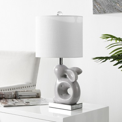 Ruby 19" Grey Ceramic Bunny Table Lamp with Cotton Shade