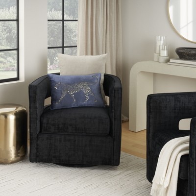 Navy and Gold Handcrafted Leopard Velvet Lumbar Pillow
