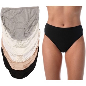 Just Intimates Panties for Women, Combed Cotton Tagless and Breathable High Cut Briefs (6 Pack) - 1 of 4