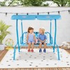 Costway 2-Seater Toddler Porch Swing Chair with Metal Stand Adjustable Canopy Safety Belts Blue/Pink/Yellow - 2 of 4