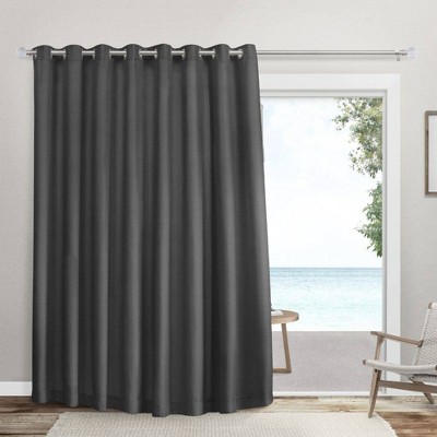 Photo 1 of  Sateen Twill Woven Room Darkening Blackout Wide Patio Grommet Top Single Curtain Panel Charcoal Gray - Exclusive Home 100x96