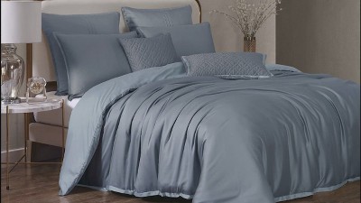 Sky Blue Queen Tencel Comforter Bedding Set with Decorative Pillows