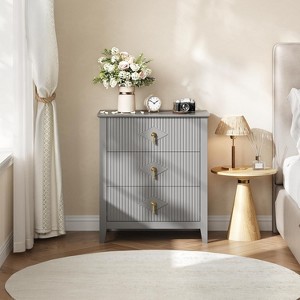 Acekool 27.6" 3-Drawer Fluted Dresser, Wide Storage Organizer Cabinet, Entryway & Bedroom - 1 of 4