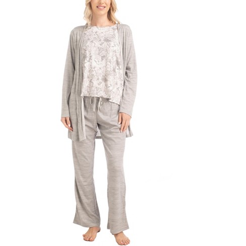 Muk Luks Womens The Anything 3 Piece Pajama Set, Grey Cotton Candy, X ...