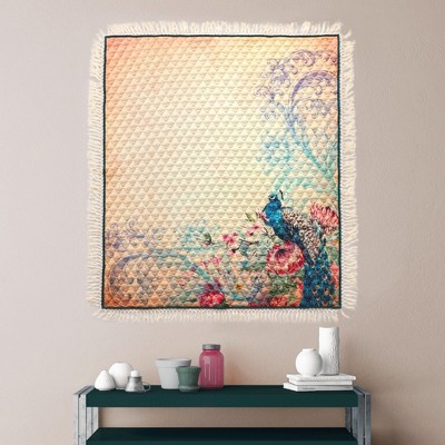 King Size Colorful Cotton Crocheted Peacock Quilt