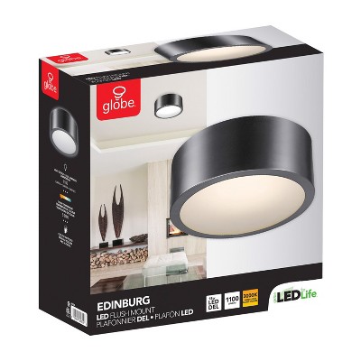 Edinburg Black Iron LED Flush Mount Ceiling Light with Frosted Glass