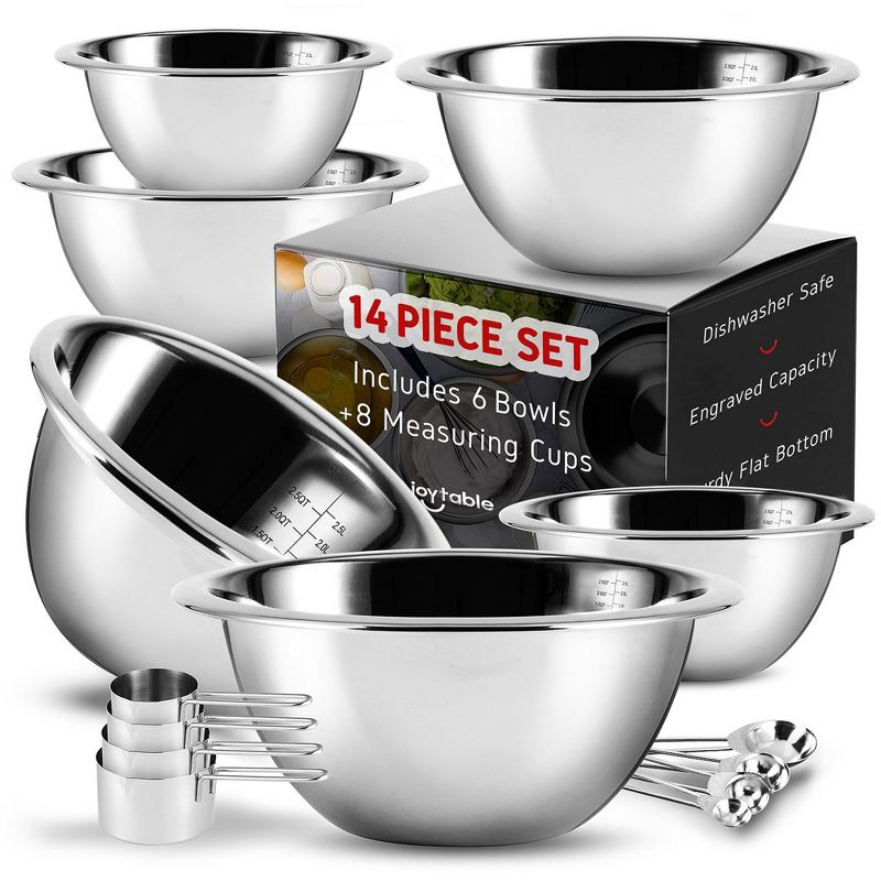 JoyTable Premium Stainless Steel 14 Piece Mixing Bowl Set With Measuring Cups And Measuring Spoons, 1 of 9