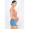 Slickblue Sheer Crochet Lace Top with Ruffled Trim, Mock Neck, Long Sleeves, Dusty Sand, Size S-L - 4 of 4