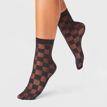 Women's Checkerboard Sheer Anklet Socks - A New Day™ Black 4-10