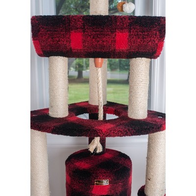 58'' Red and Black Plaid Sisal Cat Tree with Condo and Ramp