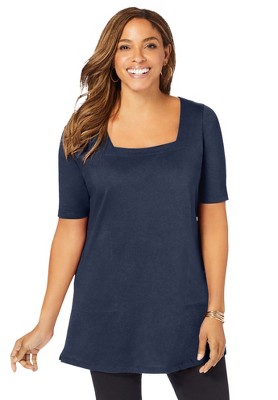Jessica London Women's Plus Size Stretch Cotton Square Neck Tunic