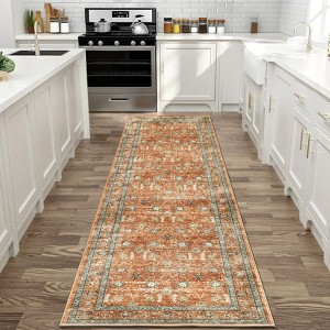 Machine Washable Boho Area Rug - Ultra-Thin Low Pile Carpet, Lightweight Indoor Rug, Non Slip Floral Rug for Living Room, Bedroom, Dining Room - 1 of 4