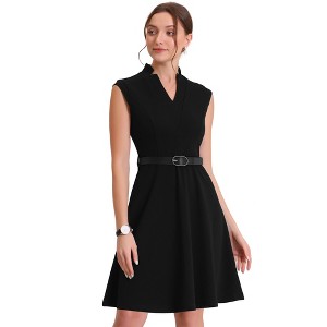 INSPIRE CHIC Women's V Neck Wear to Work Sleeveless Flare Knee Length Dresses - 1 of 4
