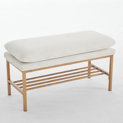 NicBex Modern 32" Bedroom Bench Linen Accent Stools with Metal Frame and Open Shelf for Bedroom and Entryway