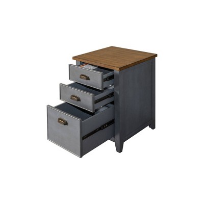 Blue and Brown 3-Drawer Transitional Wood File Cabinet