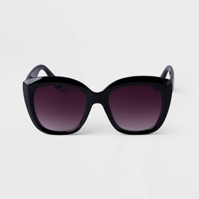 Women's Plastic Oversized Cateye Sunglasses - A New Day™ Black: Maximum UV Protection, Recycled Plastic Frame, Medium Fit