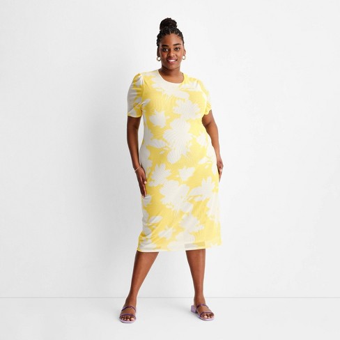 Women's Floral Print Elbow Sleeve Mesh Dress - Future Collective™ With  Gabriella Karefa-johnson Yellow 4x : Target