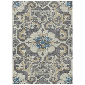 HomeRoots 8' X 10' Beige And Charcoal Damask Washable Indoor Outdoor Area Rug - 1 of 4